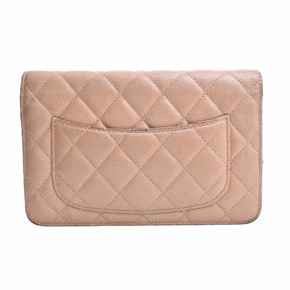 CHANEL Caviar Skin Matelasse Coco Mark Chain Shoulder Long Wallet Beige Ladies - Picture 2 of 10